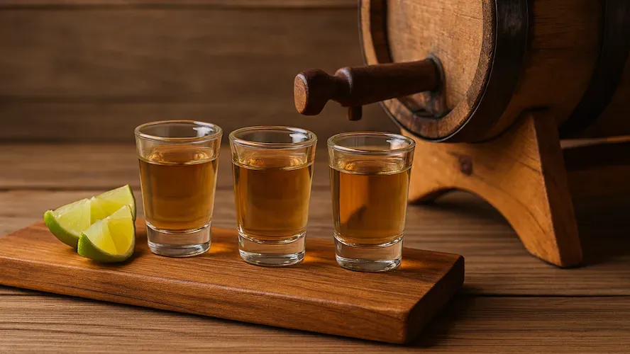 cachaça barrel and three shots of premium spirit cachaça barrel and three shots of premium spirit